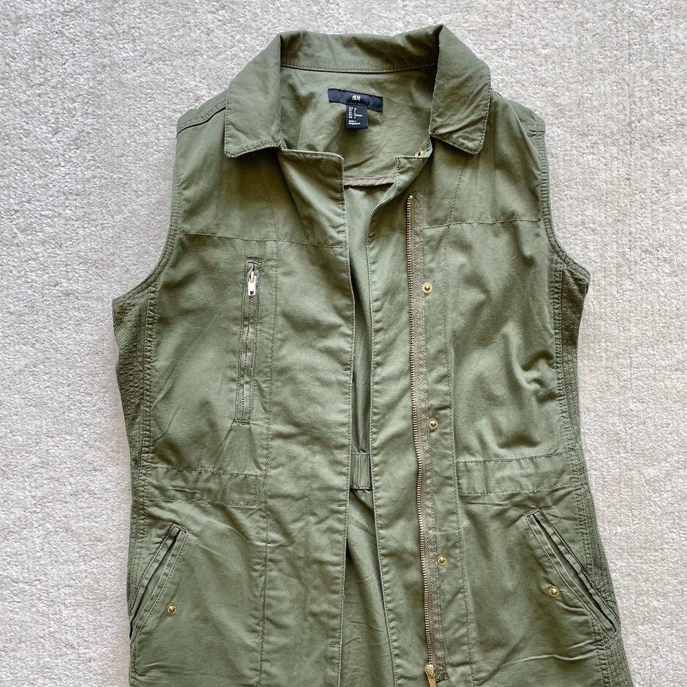 H&M Khaki Green Utility Jacket Vest | Size 6